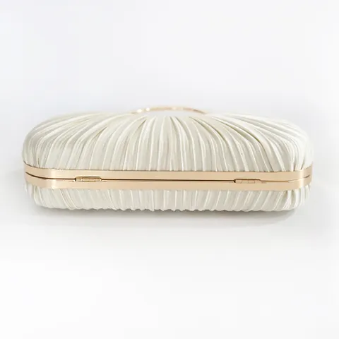 Handmade Pleated Evening Bag With Metal Ring Handle Satin-Look Polyester Banquet Party Wedding Clutch Handheld Purse For Women