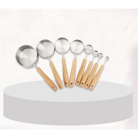 Edelstahl Messbecher Und Messlöffel Mit Buchenholzgriff Professionelle Backwerkzeuge Für Die Küche Kochen
