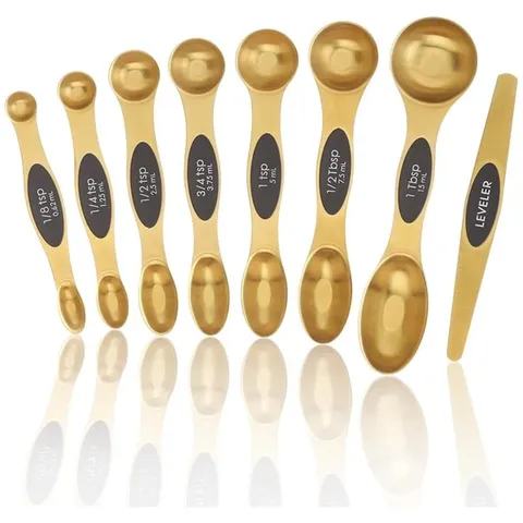 Magnetisches Edelstahl Messlöffel Set Doppelseitig Gold Messlöffel Mit Leveler Für Flüssige Trockene Zutaten Küche Backen