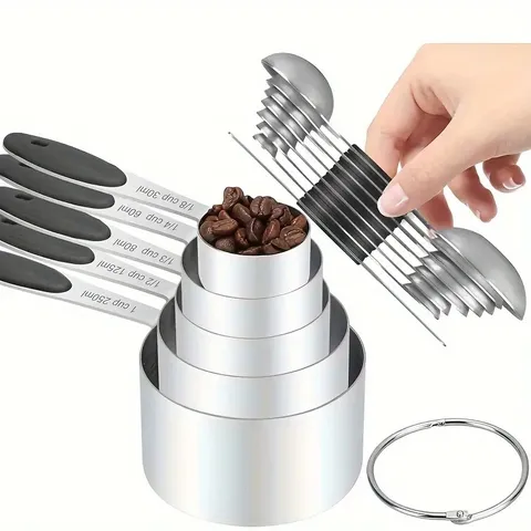 Set di Tazze E Cucchiai Dosatori in Acciaio Inossidabile Manico in Silicone Strumento da Forno per Cucina Dosatore per Caffè