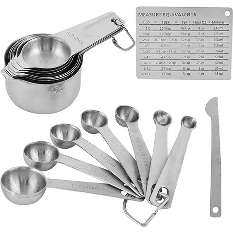 Set Professionale di Misurini e Cucchiai in Acciaio Inossidabile per Cucina Cottura con Scala di Misura Metrica e USA