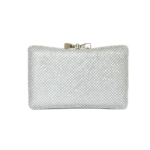 Luxury Women Evening Clutch Bag Rhinestone Bow-Knot Clasp Aluminum Mesh Banquet Wedding Party Handbag With Chain