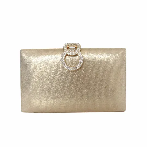 Women Elegant Glitter Evening Clutch Bag Luxurious Rhinestone Double Ring Buckle Banquet Party Purse With Metal Chain Strap