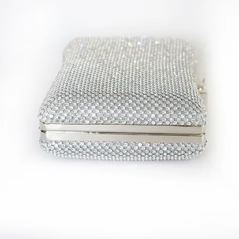 Luxury Women Evening Clutch Bag Rhinestone Bow-Knot Clasp Aluminum Mesh Banquet Wedding Party Handbag With Chain