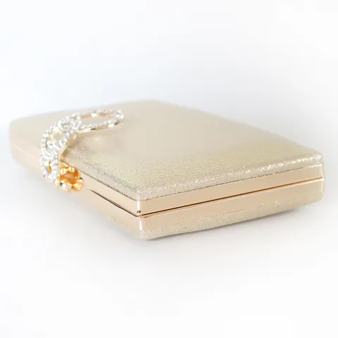 Women Elegant Glitter Evening Clutch Bag Luxurious Rhinestone Double Ring Buckle Banquet Party Purse With Metal Chain Strap