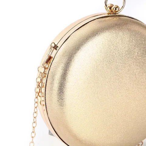 Luxury Women Circular PU Leather Evening Clutch Bag Handmade Rhinestone Ring Handle Minimalist Banquet Wedding Party Handbag