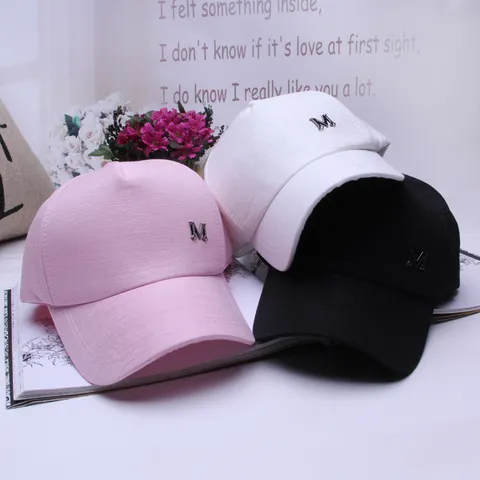 Korean Style M Logo Baseball Cap For Men Women Cotton Polyester Curved Brim Sun Hat Adjustable Hip Hop Casual Fashion Duckbill Cap