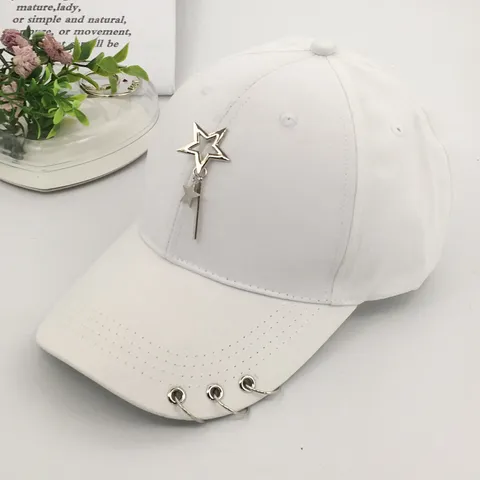 Korean Style Hip Hop Baseball Cap With Star Pendant And Iron Rings Cotton Casual Women Sun Hat Fashion Streetwear Cap
