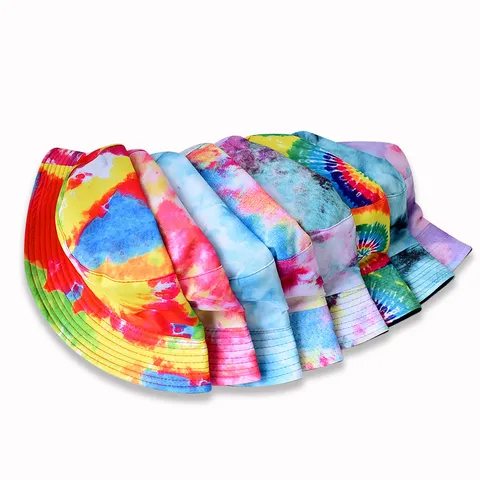 Chapeau Bob Réversible en Polyester Tie Dye Arc-en-Ciel Patchwork Top Plat Large Bord Protection Solaire Streetwear Panama pour Hommes Femmes Quotidien