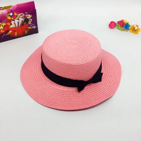 Chapeau de Paille Style Britannique Toit Plat Avec Nœud pour Femme Décontracté Plage Protection Solaire Été Chapeau Cadeau