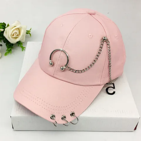 Casquette de Baseball en Coton Style Punk Avec Anneaux et Chaînes Métalliques Personnalisée Femme Réglable Streetwear
