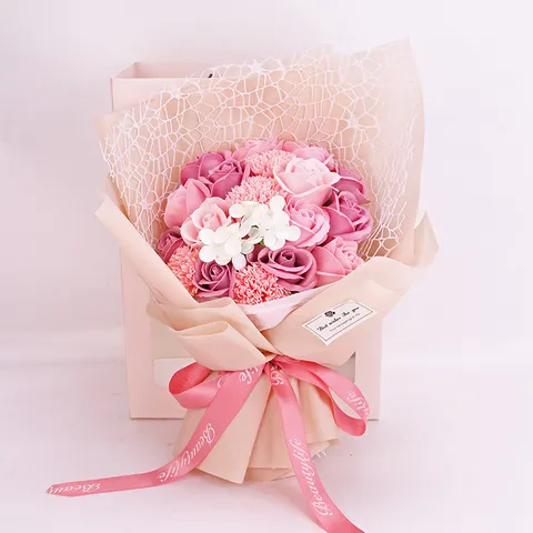 Handmade Soap Flower Bouquet Artificial Rose Carnation With Gift Bag Romantic Floral Arrangement For Valentine Teacher Day Gift Decor