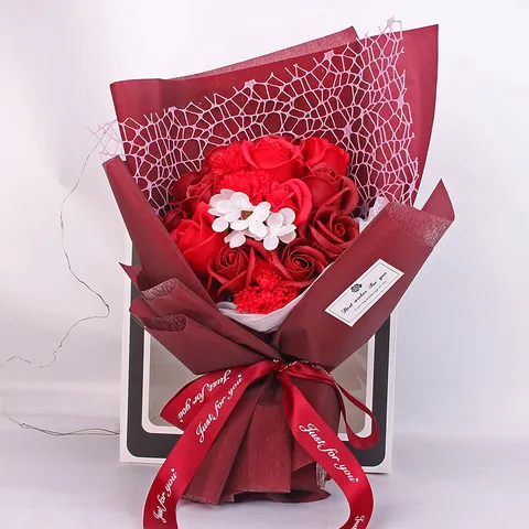 Handmade Soap Flower Bouquet Artificial Rose Carnation With Gift Bag Romantic Floral Arrangement For Valentine Teacher Day Gift Decor