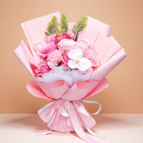 Handmade Soap Flower Bouquet Artificial Carnation Rose Flower Bouquet With Gift Bag For Valentine Teacher Day Graduation Birthday Wedding Party Gift Home Decoration