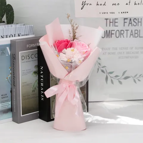 Mini Ramo de Flores de Jabón Con Luz LED Rosa Artificial Clavel Flor Seca Regalo Para Día del Maestro San Valentín