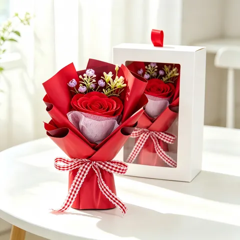 Bouquet de Fleurs Artificielles Rose en Savon de Qualité Supérieure Dans Une Boîte Cadeau Pour La Saint-Valentin Mariage Cadeau Romantique