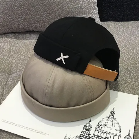 Unisex Retro Cotton Brimless Docker Hat Adjustable Miki Cap Streetwear Hip Hop Skullcap Round Top Sailor Hat For Men Women