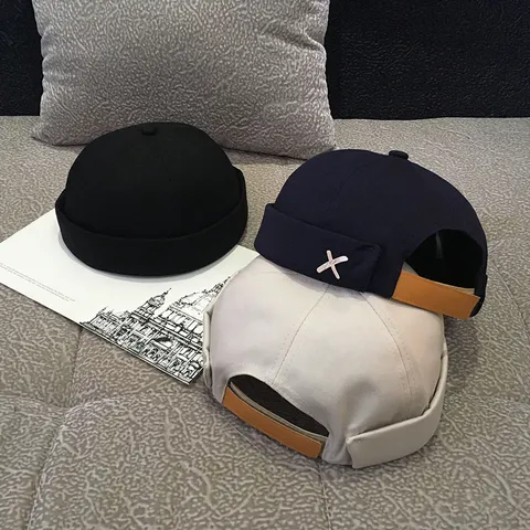 Unisex Retro Cotton Brimless Docker Hat Adjustable Miki Cap Streetwear Hip Hop Skullcap Round Top Sailor Hat For Men Women