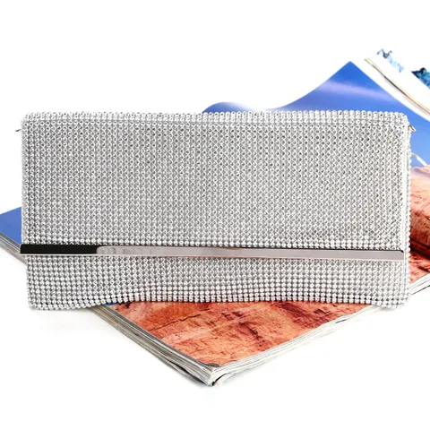 Luxury Satin Rhinestone Evening Clutch Bag Envelope Dinner Party Handbag Chain Shoulder Bag For Women Banquet