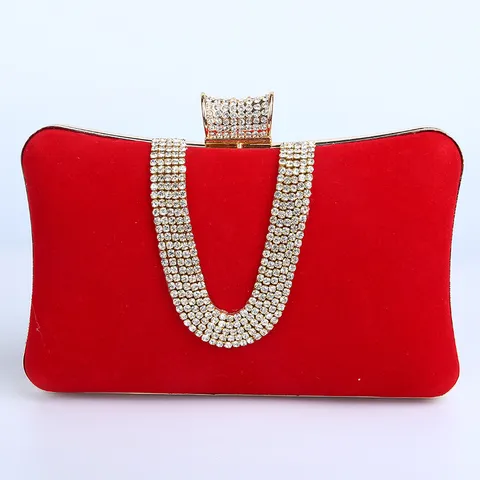 Vintage Velvet Satin Evening Bag For Women Rhinestone Inlaid U Shaped Handle Clutch Bag Metal Clasp Elegant Party Wedding Handbag
