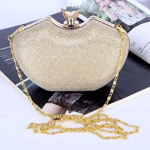 Women's Glitter Rhinestone Evening Clutch Bag Fashion Apple Shaped Crystal Buckle Party Handbag With Chain Strap