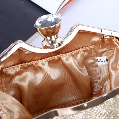 Women's Glitter Rhinestone Evening Clutch Bag Fashion Apple Shaped Crystal Buckle Party Handbag With Chain Strap