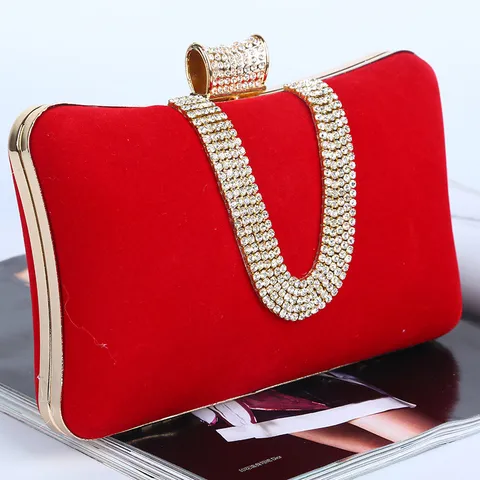 Vintage Velvet Satin Evening Bag For Women Rhinestone Inlaid U Shaped Handle Clutch Bag Metal Clasp Elegant Party Wedding Handbag