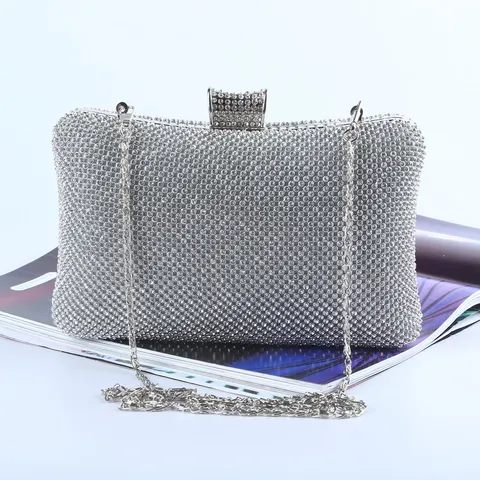 Elegant Rhinestone Evening Bag For Women Fabric Sparkly Clasp Clutch Wallet Metal Chain Banquet Wedding Evening Party Handbag