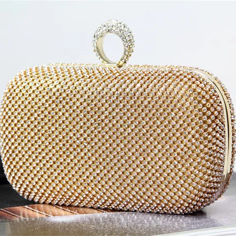 Luxury Rhinestone Evening Bag Creative Ring Clasp Clutch Handbag For Banquet Party Women Elegant Hard Shell Metallic Purse