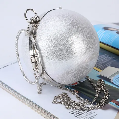 Women Spherical Evening Clutch Bag Rhinestone Ring Handle Satin Glitter Ball Handbag For Wedding Party Banquet Clutch