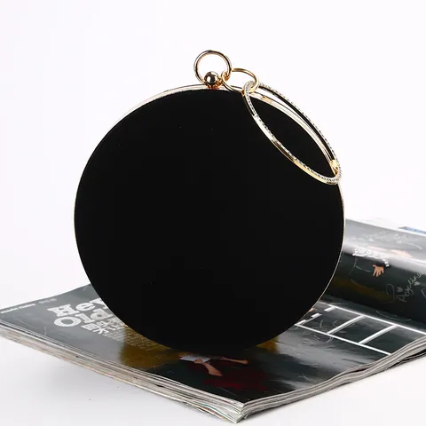 Minimalist Circular Velvet Evening Bag For Women Rhinestone Handle Satin Lining Banquet Wedding Handbag Elegant Party Purse