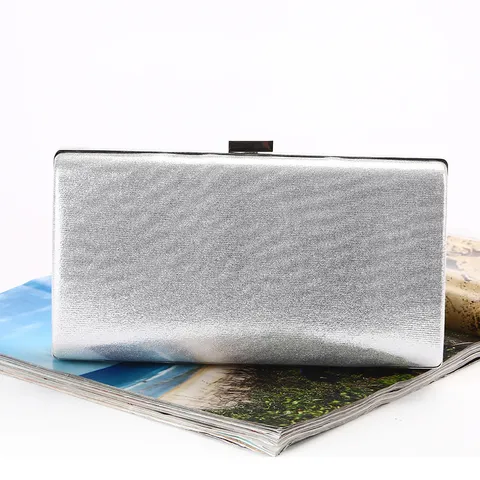 Women Elegant Satin Evening Clutch Bag Metallic Texture Party Wedding Formal Handbag With Chain Strap Minimalist Hard Shell Box Bag
