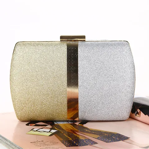 Sac de Soirée à Paillettes pour Femmes Blocs de Couleur Pochette à Cadre Métallique en Satin Épissé pour Fête Mariage Banquet