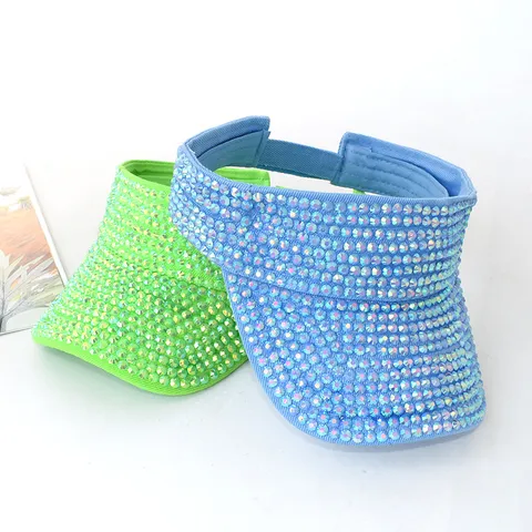 Sombrero de Copa Vacío con Strass Completo para Mujer Verano Visera de Algodón Brillante Gorra Parasol Ajustable Moda al Aire Libre