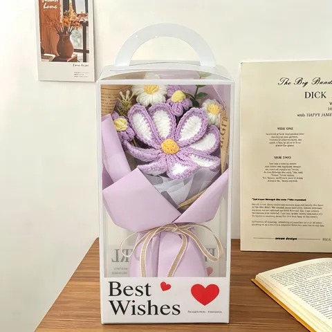 Handmade Knitted Yarn Flower Bouquet Gift Box Crochet Gelsang Flowers Artificial Flower Gift For Teachers Day Valentine Day