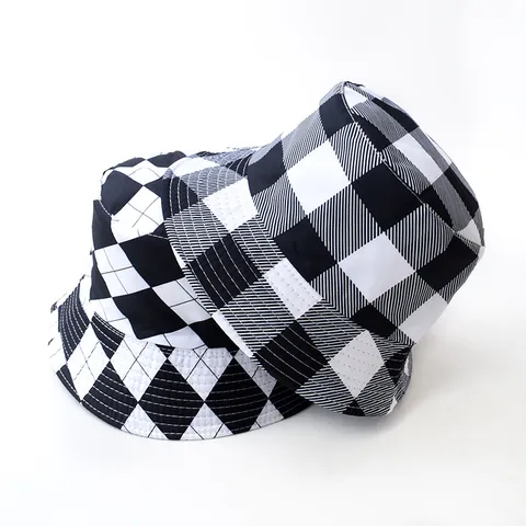 Chapeau Bob Réversible en Polyester à Damier Motif Argyle Floral Chapeau de Pêcheur pour Hommes Femmes Hip Hop Street Casquette de Protection Solaire
