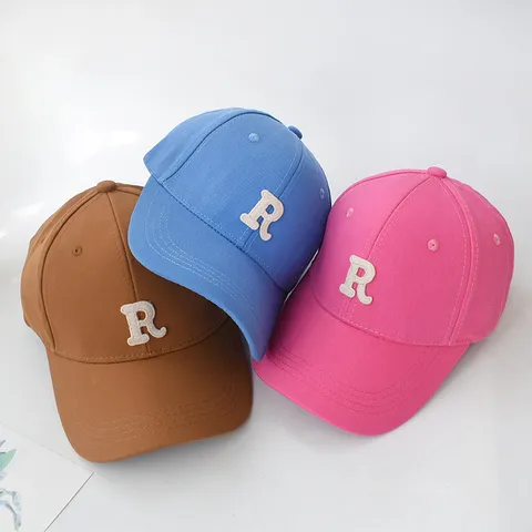 Casquette de Baseball Style Coréen Mélange de Coton Brodé Lettre R Chapeau de Soleil Hommes Femmes Décontracté Extérieur Réglable