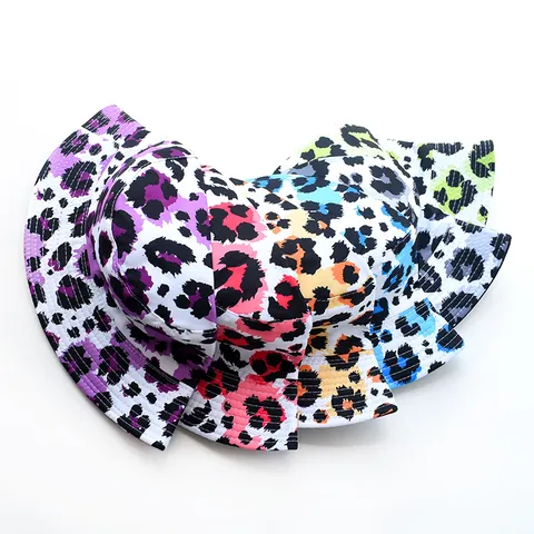 Reversible Polyester Bucket Hat Streetwear Graffiti Leopard Print Sun Protection Shading Wide Brim Flat Top Hat For Men Women Casual Daily Outdoor