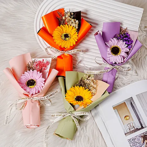 Mini Zonnebloem Boeket Zeepbloem Anjer Gypsophila Gedroogde Bloemen Cadeau Voor Dag Van De Leraar Moederdag Decoratie