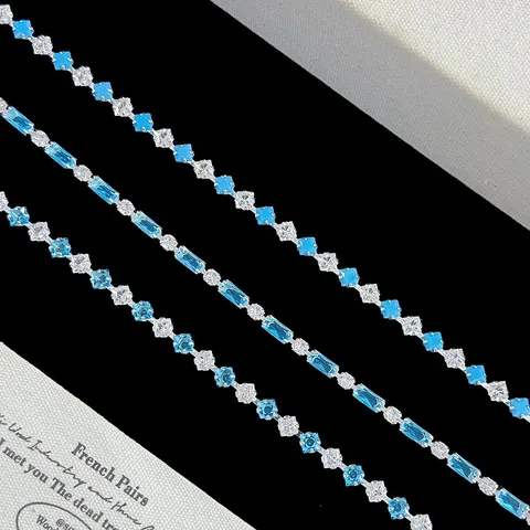 Women Blue Little Bubble Zirconia Bracelet Fresh Delicate Marquise Square Rhinestone Bracelet Korean Style Daily Gift Jewelry