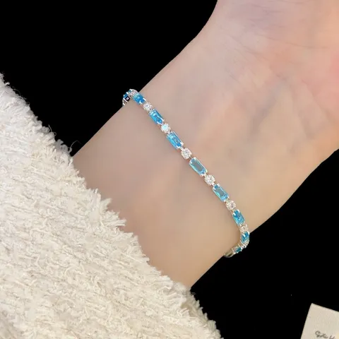 Women Blue Little Bubble Zirconia Bracelet Fresh Delicate Marquise Square Rhinestone Bracelet Korean Style Daily Gift Jewelry