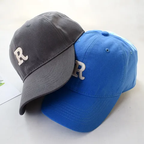 Unisex Cotton Canvas Embroidered Letter R Baseball Cap Korean Fashion Adjustable Sunshade Hat Outdoor Casual Snapback Cap
