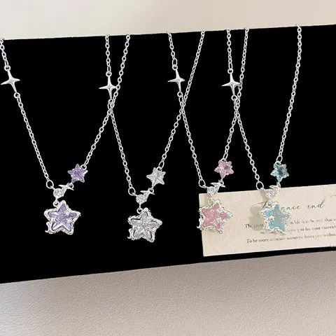 Collana Orecchini Bracciale Con Pendente Stella in Zirconia Micro Intarsiata per Donna Moda Gioielli in Rame Stella Fortunata