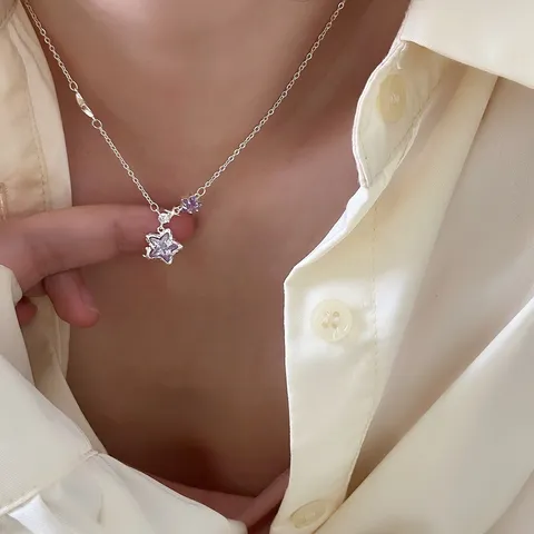 Collana Orecchini Bracciale Con Pendente Stella in Zirconia Micro Intarsiata per Donna Moda Gioielli in Rame Stella Fortunata