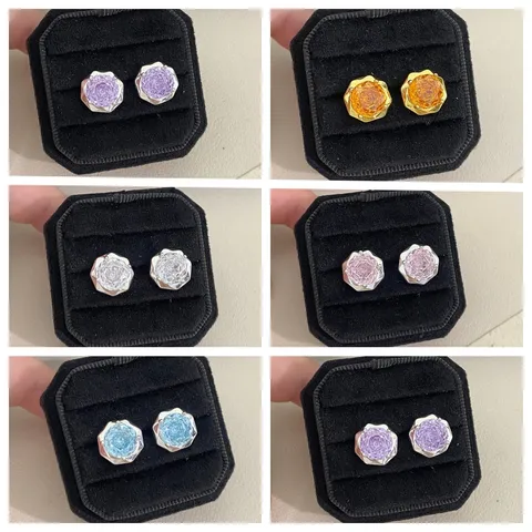 Orecchini a Bottone in Rame Zirconia Retrò Francese Taglio a Rosa Scintillante Taglio a Fuochi d'Artificio Sfumati Colorati per Donna Gioielli da Sposa
