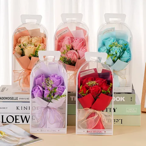 Bouquet di Rose di Simulazione Scatola Regalo di Fiori di Sapone per San Valentino Regalo Insegnante Decorazione Rosa Eterna Con Custodia Trasparente