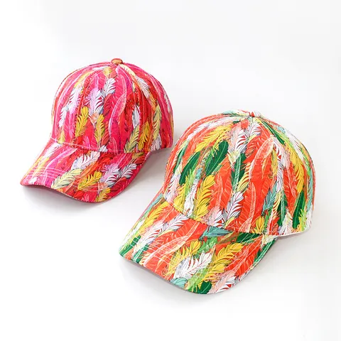 Casquette de Baseball Imprimée en Polyester Unisexe Mode Motif Dégradé Tie Dye Plume Large Bord Pare-Soleil Trucker Hat pour Plein Air Décontracté Voyage