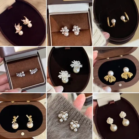 Orecchini a Bottone in Perla Artificiale e Strass Retrò Francese per Donna Eleganti Orecchini a Forma di Fiore in Rame con Fiocco per Banchetti Gioielli