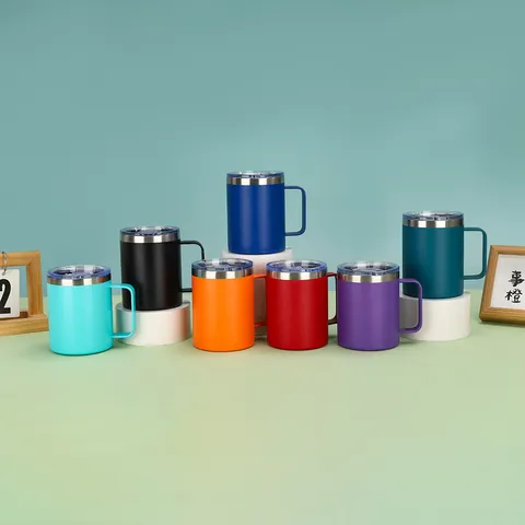 Tazza da Caffè Isolata in Acciaio Inossidabile Con Manico E Coperchio Tazza Termica Sottovuoto per Ufficio Casa Viaggio