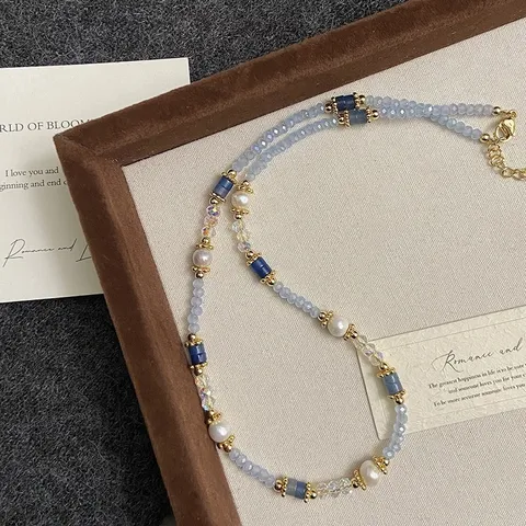 Handmade Colorful Natural Stone Freshwater Pearl Necklace Bracelet Set For Women Dopamine Fresh Forest Design Jewelry Gift